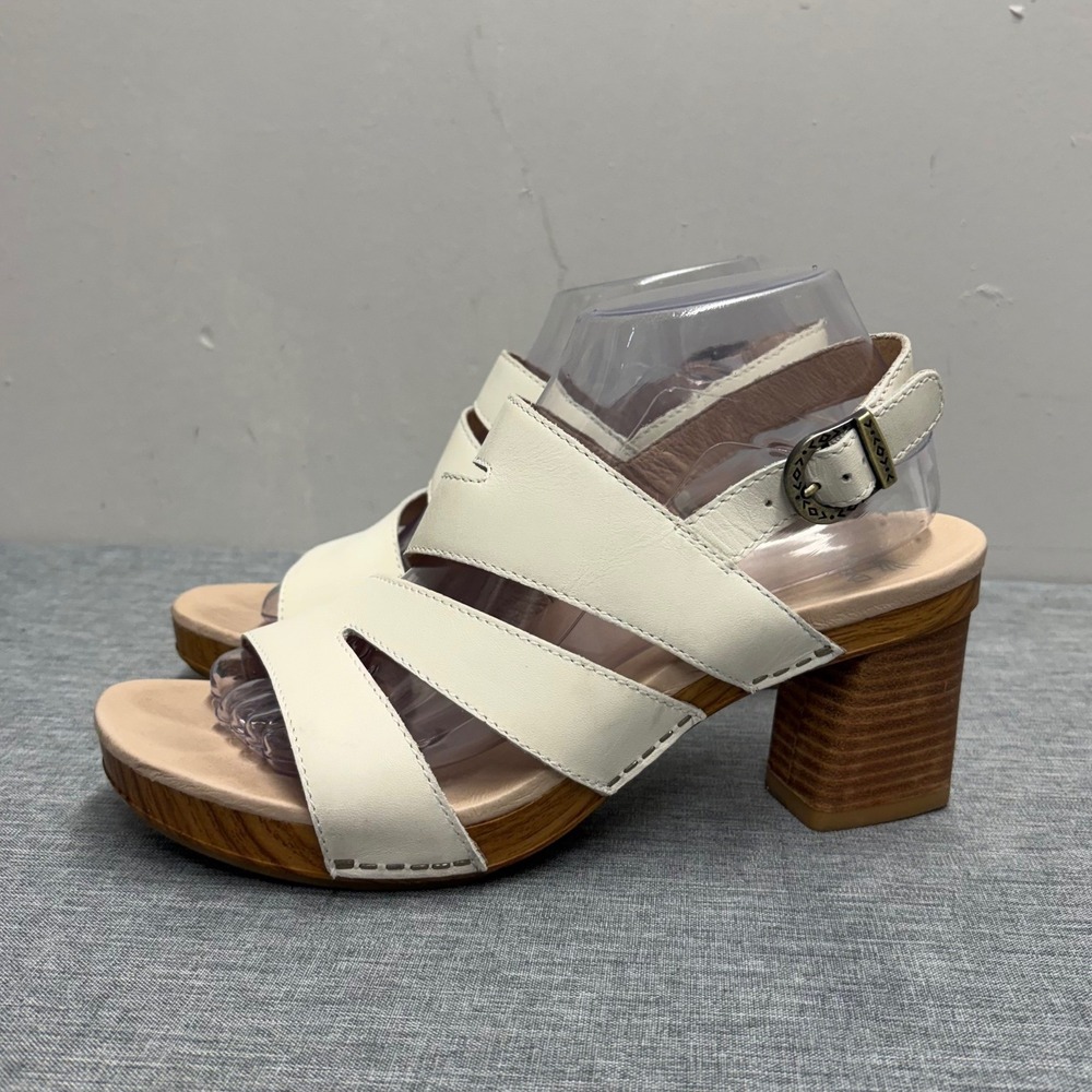 Dansko Tiffani Sandals Womens 39 Ivory Leather Strappy Block Heel Platform T16